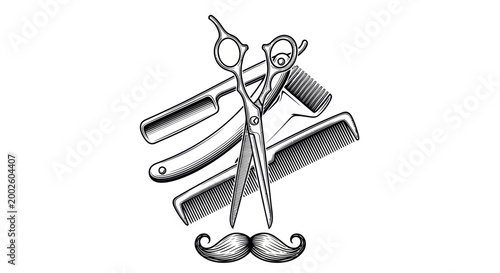 Barber scissors and shaving tools.