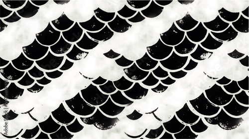 Abstract black and white textured pattern resembling scales or ripples in a dynamic design