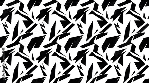 Abstract geometric black and white pattern design with repeating shapes and sharp angles