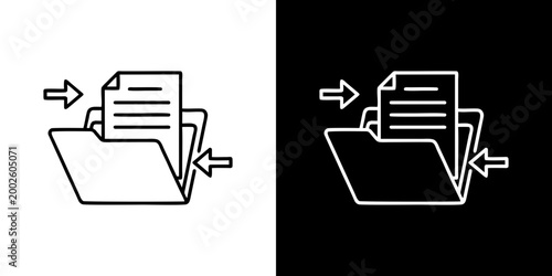File management icon folder with documents and arrows data transfer exchange