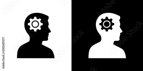 Human mind gear icon thinking process brain logic intelligence symbol