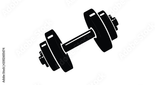 Solid black vector illustration of a single adjustable dumbbell designed for fitness and weightlifting workouts