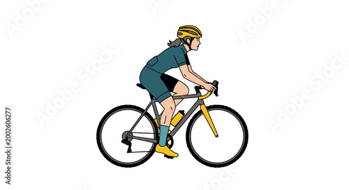 Person engaged in cycling activity wearing a helmet and athletic clothing appears to be riding a bicycle on a clear day with focus on healthy lifestyle and outdoor recreation pursuits in various