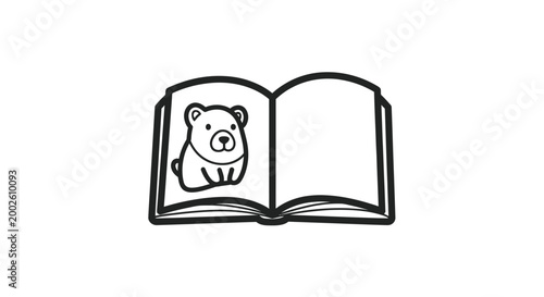 Cartoon bear in open book.