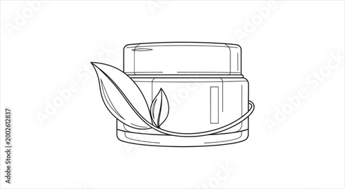 Natural Skincare Cream Jar with Leaf Outline Drawing.