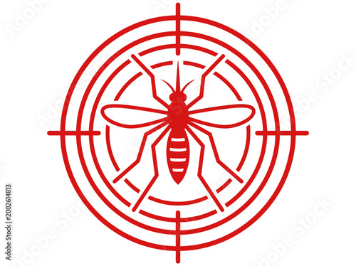 Red Mosquito in Target Crosshair Icon for Pest Control and Disease Prevention Concept