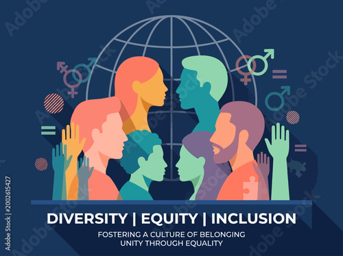 Canvas Print Diversity Equity and Inclusion Illustration with Diverse People Profiles and Glo