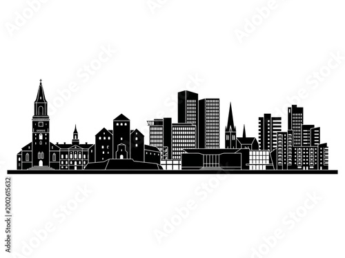 Turku Finland City Skyline Silhouette, Black and White Vector Cityscape with Landmarks