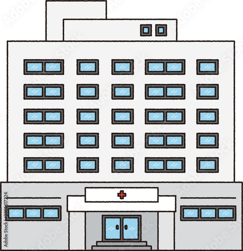 Large Hospital Building Cartoon Illustration
