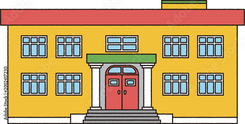 School Building Exterior Cartoon Illustration