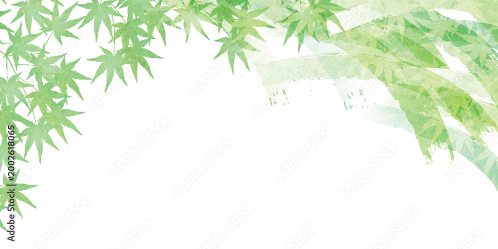 Naklejka premium Elegant green maple leaf watercolor style background frame
