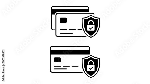 Secure credit cards with shield padlock icon for safe payments and transactions e commerce security