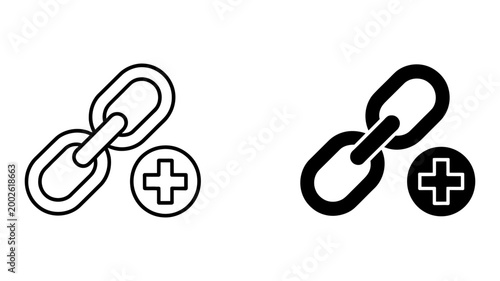 Add link icon with chain and plus symbol for website or connection hyperlink connection internet interface