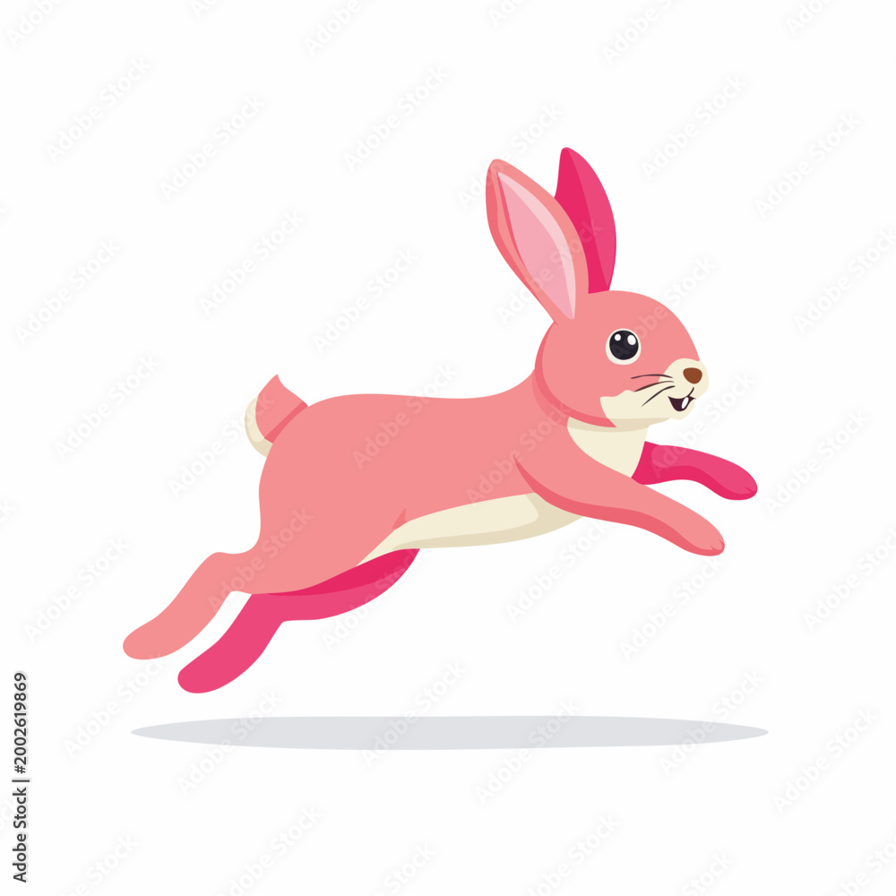 Obraz premium Cartoon Pink Rabbit Jumping