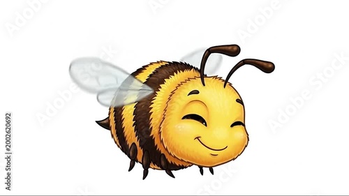Cute cartoon bees flying around honey and flowers in a happy summer nature illustration