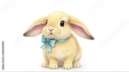 White fluffy white rabbit isolated on white background cute small bunny pet hare sitting adorable tame domestic animal with soft fur and ears