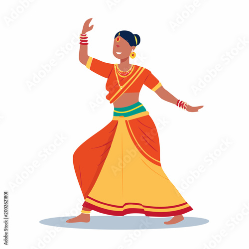 Indian Woman Dancing in Traditional Sari