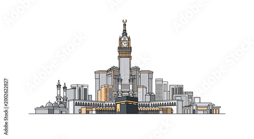 Mecca city skyline minimal flat vector illustration isolated on white background