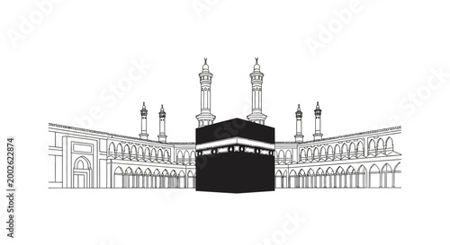 Masjid al Haram silhouette flat vector illustration isolated on white background clean