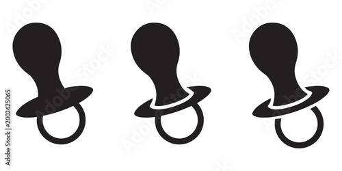 Set of Baby Pacifier Silhouette Icons Black and White Dummy Illustration Collection Isolated on Transparent
 Background Vector Graphic Design