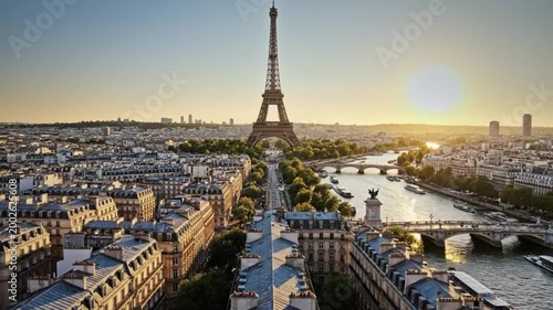 Aerial View of Paris with Eiffel Tower