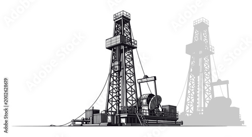 Foto Industrial oil drilling rig derrick illustration on white background