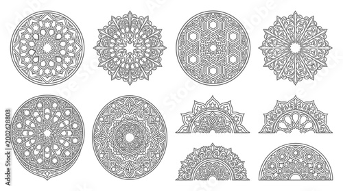Intricate golden geometric patterns and motifs showcase ornamental designs including mandalas a.svg