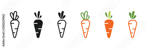 Carrot icon set with outline solid and colored styles in simple minimal design for food and healthy lifestyle concept vector illustration