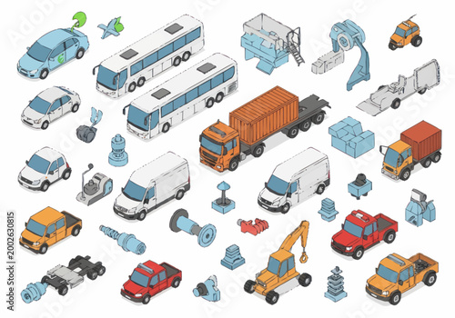 Collection of various construction vehicles.
