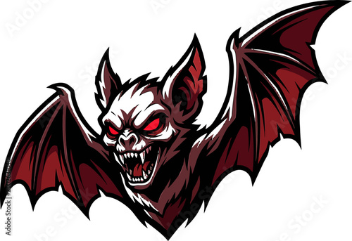 Fearsome illustration of a bat with glowing red eyes and sharp fangs, evoking a sense of Halloween and mystery