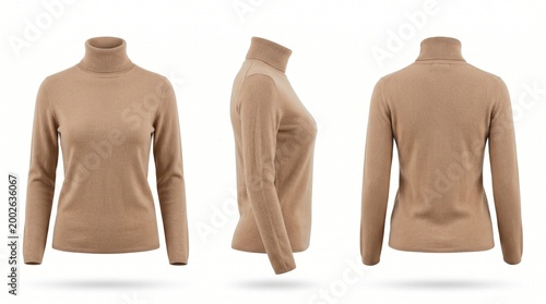 Women's tan turtleneck sweater mockup.