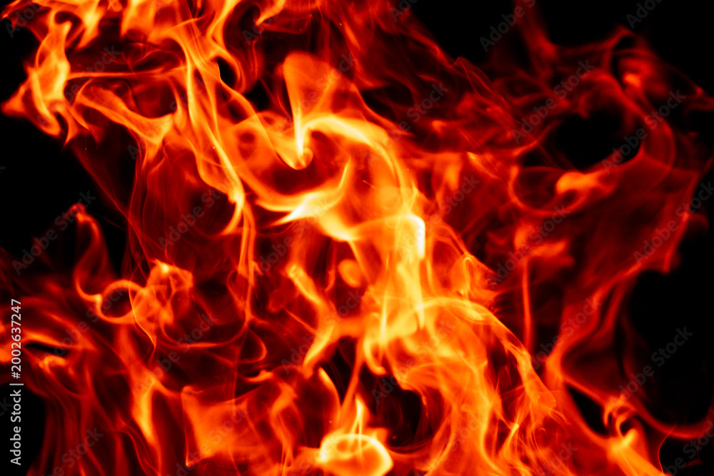 Fototapeta premium Fire flames on black. Fire sparks. Fire background. Fire glowing effect.