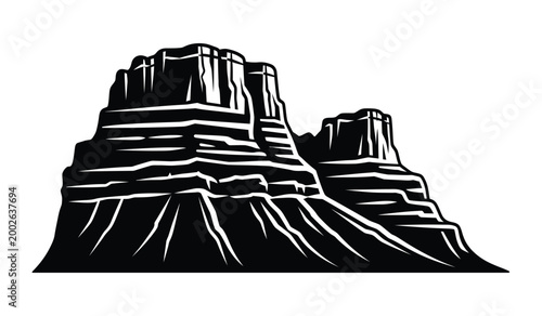 Bild auf Leinwand mountain range silhouette black and white graphic illustration of mesa landscape