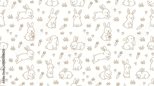 Whimsical Bunny Pattern Featuring Playful Rabbits in Soft Sketch Style.