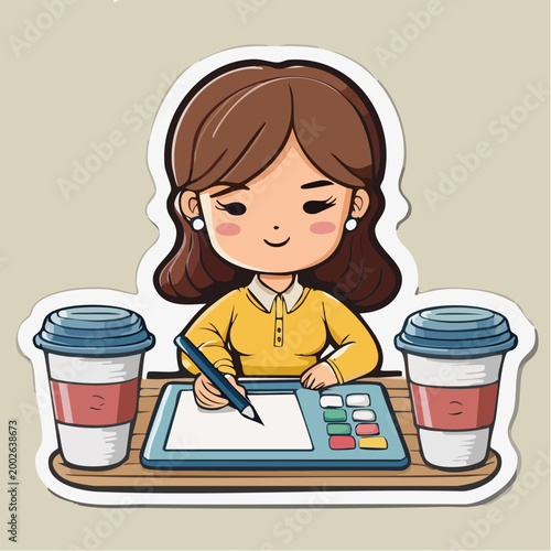Chibi Artist Working with Coffee