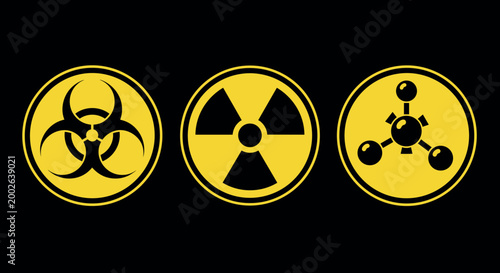 Hazardous Warning Symbols Set for Biohazard, Radioactive, and Chemical Dangers