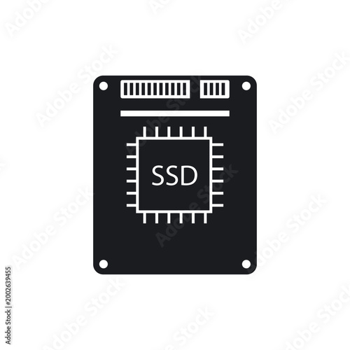 SSD SATA or Solid State Drive Serial Advanced Technology Attachment black vector illustration element design