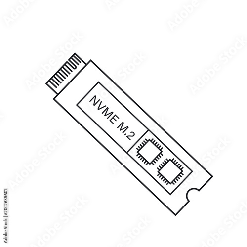 black line SSD M.2 NVME  Solid State Drive Vector Icon Illustration element design