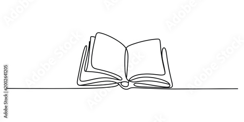 Open book continuous line drawing vector illustration