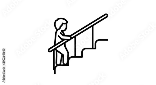 Person Going Down Staircase With Rail.