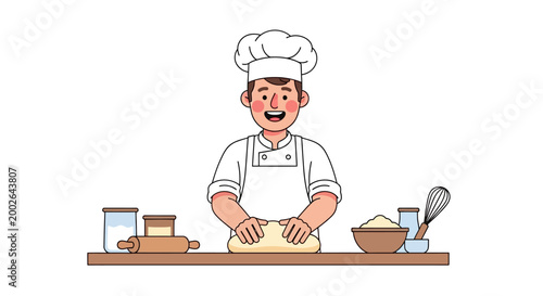 Smiling Chef Preparing Food in Kitchen.