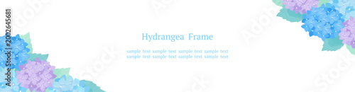 ブルー＆パープルの紫陽花 和風水彩フレーム 対角線デザイン Webバナー用