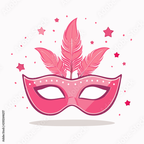 Pink Masquerade Mask with Feathers and Stars