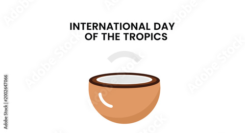 Simple vector graphic illustration of a coconut celebrating the official international day of the tropics event
