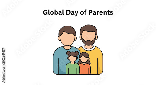 A vector illustration graphic design celebrating the global day of parents with two fathers and two daughters