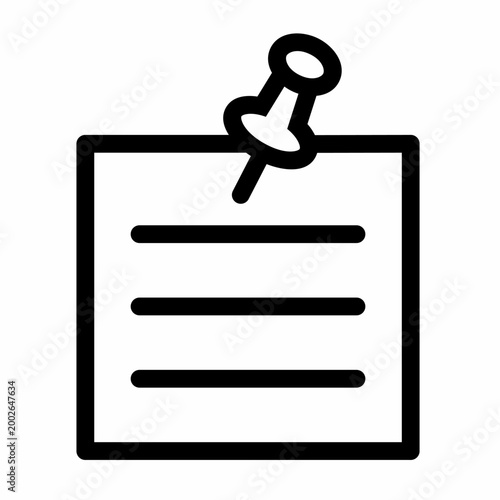 Note paper icon, document pinned with thumbtack for reminder and notice