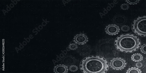 Abstract dark blue vector wallpaper featuring a technical grunge pattern of vintage gears and circles for a modern business engineering design element