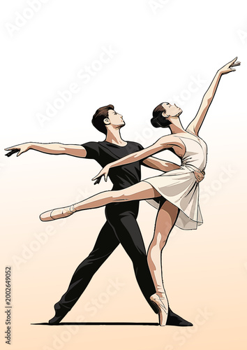 081-50-Ballet dancers demonstrating elegant movement and teamwork in a classical dance pose