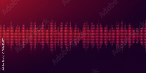 Vibrant music equalizer illustration featuring digital audio waveform lines on a red recording backdrop with blue light technology design for electronic dance volume graph recordings