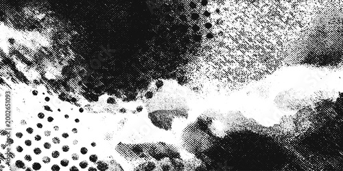 Grunge Textured Abstract Pattern with Halftone Dots and Spray Paint Effect on White Background for Creative Project Use.